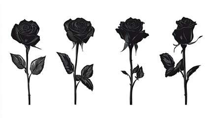 Silhouettes of Four Black Roses