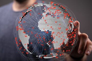 Visual representation of interconnected global data streams and network infrastructure.