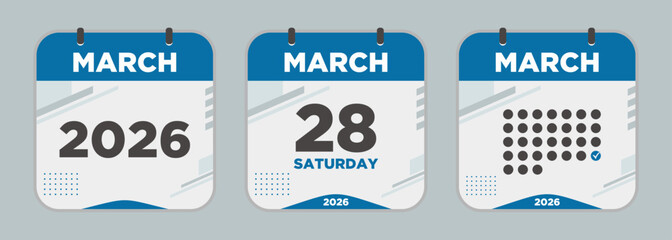 Modern Calendar icon. March. 2026 28 day. The concept of waiting for an important date. Day calendar with date March 28. Cheklist day calendar. Vector illustration