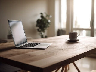 Modern Home Workspace with Laptop and Coffee