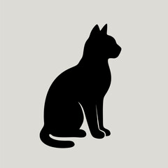 Black Cat Silhouette on Grey Background | Simple Feline Shape | Minimalist Cat Vector | Animal Silhouette for Print, Design, or Sticker | Cute Pet Art Illustration