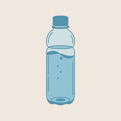 Refreshing water bottle illustration with clear liquid depicting hydration healthy living and wellness isolated on cream background