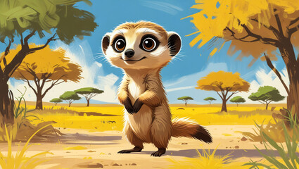 Cute Fantasy Meerkat Character Illustration for Children's Book