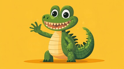 Fototapeta premium Cute cartoon crocodile with friendly smile.