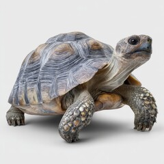 Obraz premium Tortoise Walking on White Background with Shell and Legs Visible