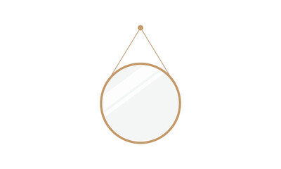Round Hanging Mirror with Wooden Frame, Wall Hanging Circular Glass Mirror Vector on a white background
