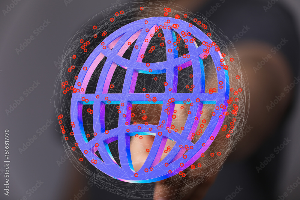 Poster abstract image of a digital globe representing global network connections and data transfer.