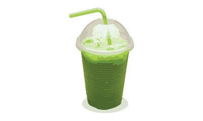 Iced Mint Margarita in a Plastic Glass with a Green Straw, Realistic Mint Margarita Illustration on a white background