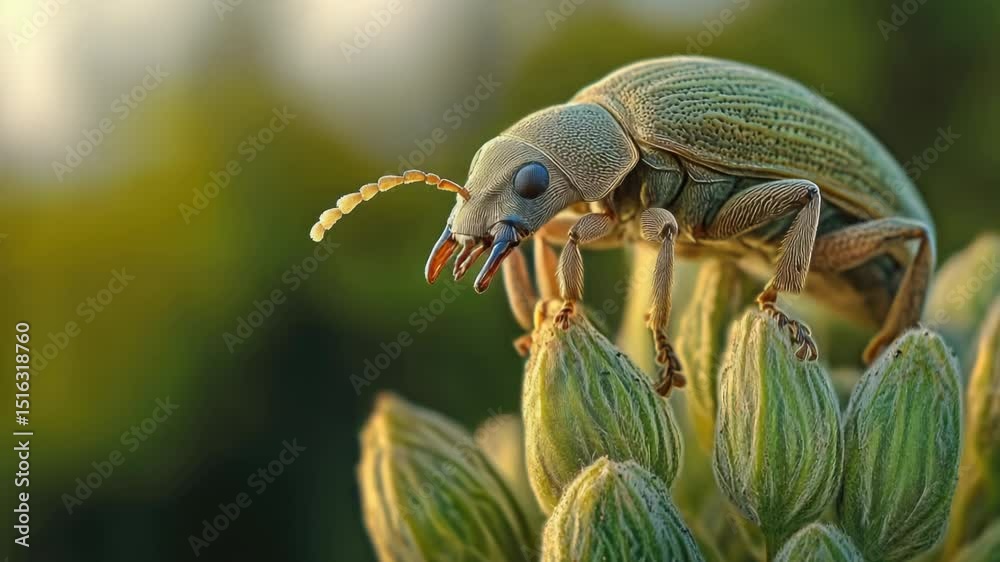 Aufkleber A bug sits on the surface of a green leaf, providing a close-up view of its tiny details