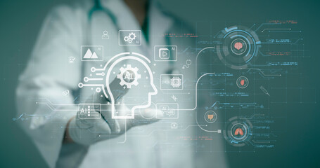 Doctor Using AI Technology for Medical Data Analysis and Research