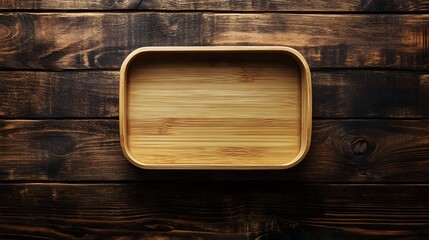 Natural Bamboo Tray on Rustic Wooden Table for Home Decor