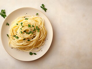 Delicious Plate of Spaghetti with Parsley and Black Pepper Garnish