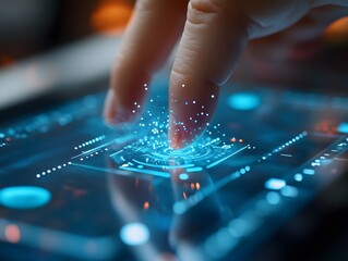 Futuristic Touch Interaction with Digital Interface and Visual Effects