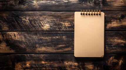 Blank Spiral Notebook on Rustic Wooden Table Background