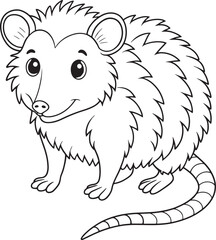 Fototapeta premium A friendly opossum cartoon vector graphic for kids coloring book pages featuring wildlife