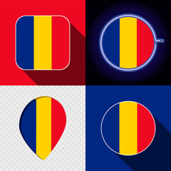 Set of modern icons with the national flag of Romania.