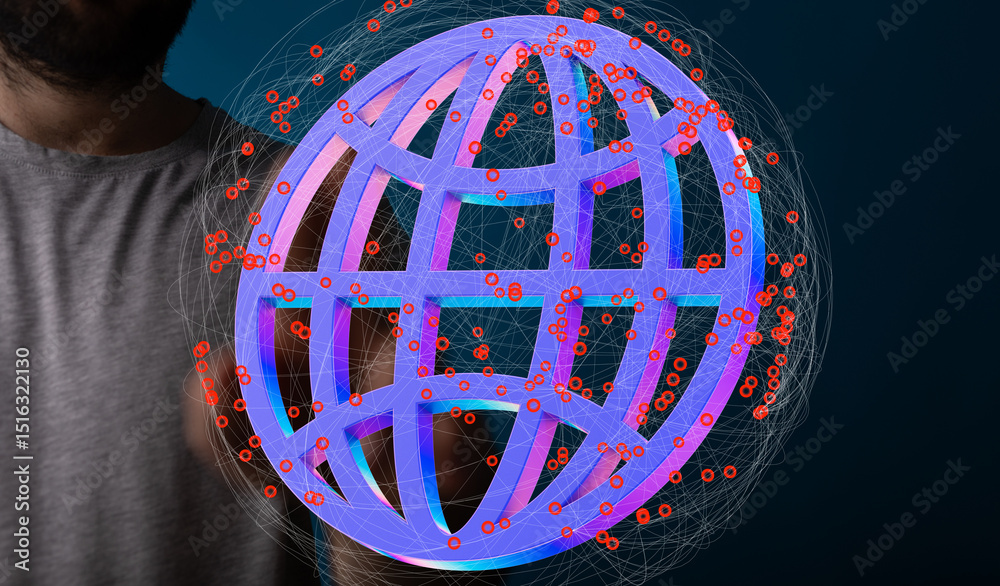 Poster abstract image of a digital globe with data points, representing global networking and connections.