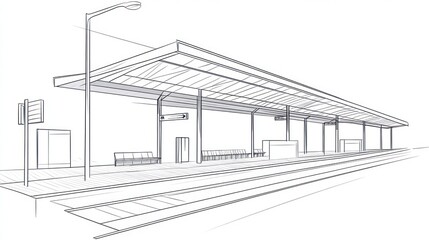 Architectural drawing of a train station