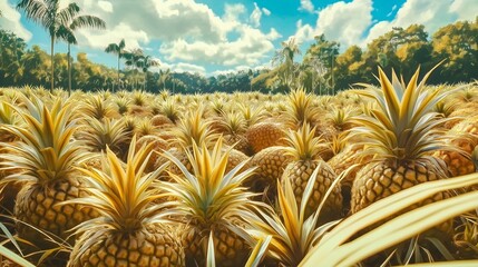 Pineapples in field generated by mid journey 