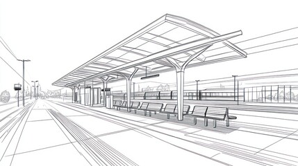 Fototapeta premium Architectural drawing of a train station platform