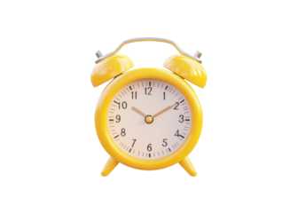 Yellow alarm clock isolated on transparent background
