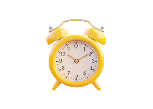 Yellow alarm clock isolated on transparent background