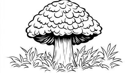 Black and white mushroom illustration