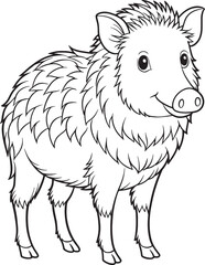 peccary coloring page wild hog line art vector illustration