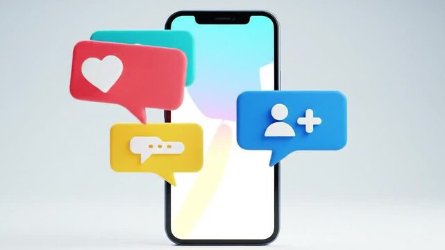 3D Animation of Smartphone With Floating Social Media Icons &ndash; Digital Marketing Concept
