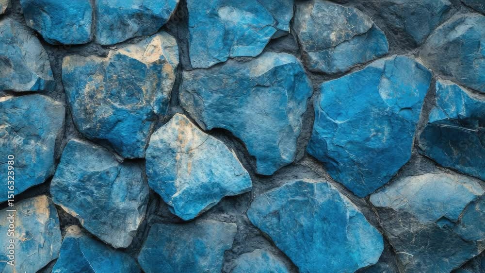 Poster a close-up shot of a textured blue stone wall with intricate patterns and crevices