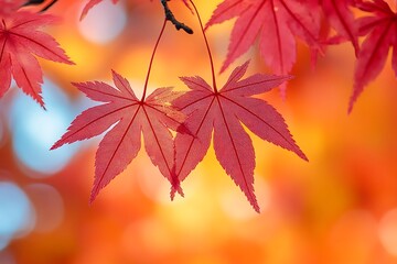 Vibrant red maple leaves autumn background