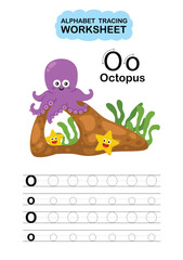 Illustration Isolated Animal Alphabet Tracing Worksheet  Letter O-octopus
