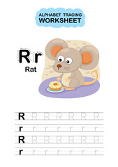 Illustration Isolated Animal Alphabet Tracing Worksheet  Letter R-Rat