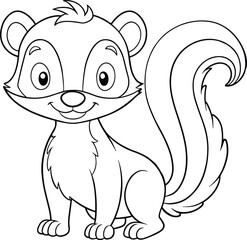 Cute Skunk Cartoon Drawing For Coloring Pages Vector Illustration