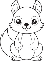 Adorable Cartoon Squirrel Line Art Printable For Coloring Pages Vector Illustration