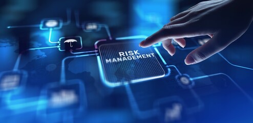 Risk Management Identifying and Mitigating Business Risks, projection on a virtual screen, Business and Technology Concept.