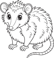 opossum coloring page for kids vector illustration