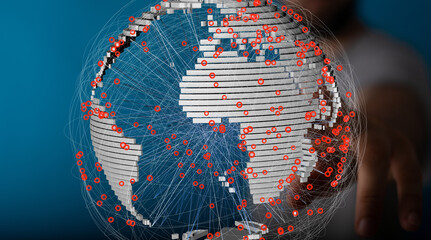 Stock photo of a digital globe illustrating interconnectedness and data transfer across the world.
