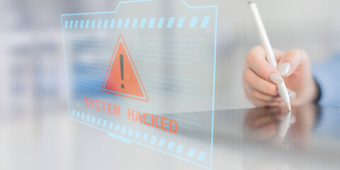 Cyberattack and System Breach Alert Displayed in Digital Interface Warning.