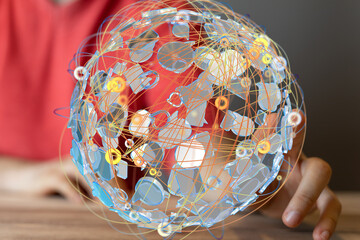 Digital sphere visualization.  Networking, connection, global communication concept.