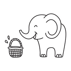 A trunk of an elephant reaching into a basket