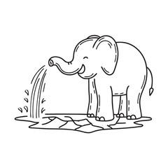 A trunk of an elephant spraying water onto dry ground