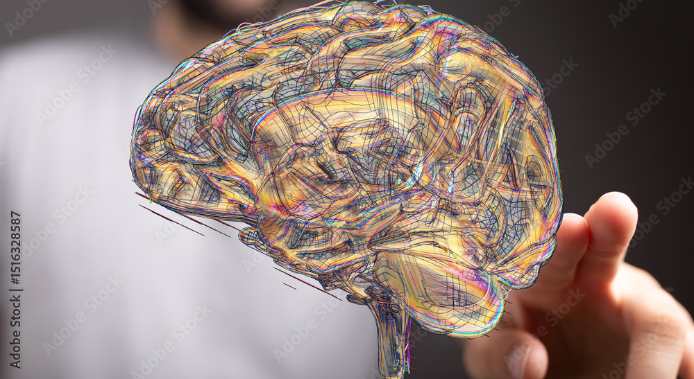 Aufkleber Abstract image of a human brain, showcasing intricate neural connections. Perfect for concepts related to AI, neuroscience, and mental health.