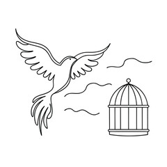 Fototapeta premium Bird Flying from Open Cage Symbolizing Freedom and Liberation