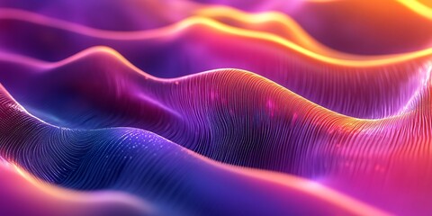 Fototapeta premium Vibrant Purple Pink and Orange Abstract Wave Background Glowing Particle Texture