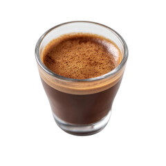 Obraz premium A close-up view of a shot of espresso in a glass. The rich, dark color and crema highlight the texture and aroma of this popular coffee beverage.