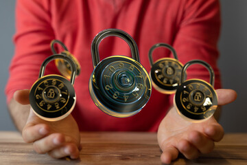 Safeguard your information with strong passwords and encryption.  Data security concept.