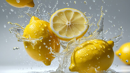 Fresh Lemon with Juice Splashes on White Background Illustration
