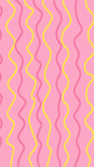 Vector hand-drawn minimalist cover template with pastel pink and yellow tones, wavy vertical lines. Trendy, playful designs for social media, stationery, and branding.