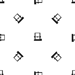 Seamless pattern of repeated black 3D printer symbols. Elements are evenly spaced and some are rotated. Illustration on transparent background